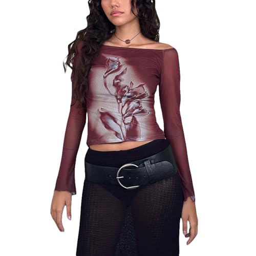 Sexy Sheer Mesh Long Sleeve Tops for Women Teens Vintage Floral Sexy Sheer Mesh Long Sleeve Tops for Women Teens Vintage Floral